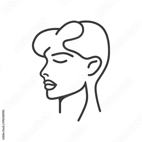 Outline drawing of a woman with closed eyes and styled hair