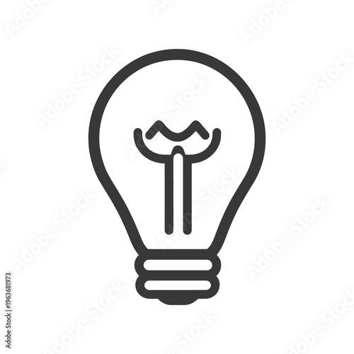 The simple black and white illustration of a lightbulb is displayed
