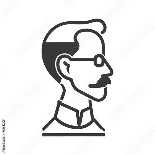 A grayscale illustration of a man looking to the right side