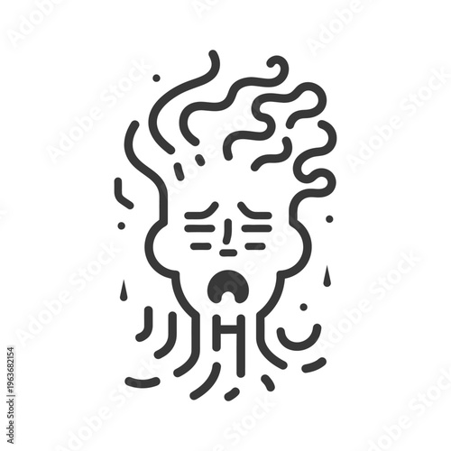 A stressed face icon with expressive features and elements
