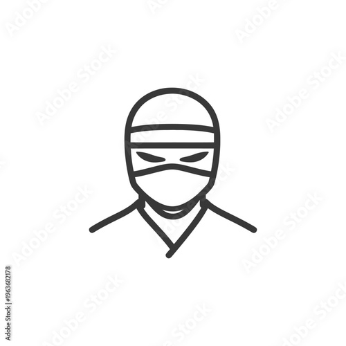 Black and White Line Drawing Depicts a Masked Figure