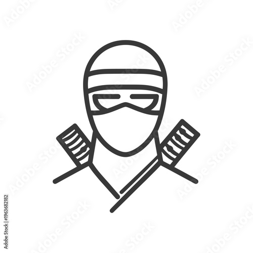 An outline image of a ninja character with two crossed swords