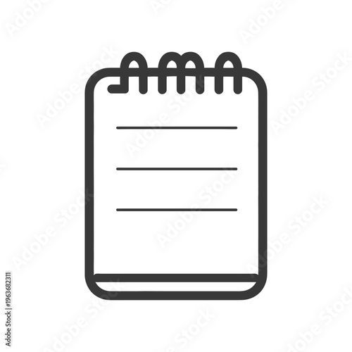 A simple notepad icon with lines and metal binding details