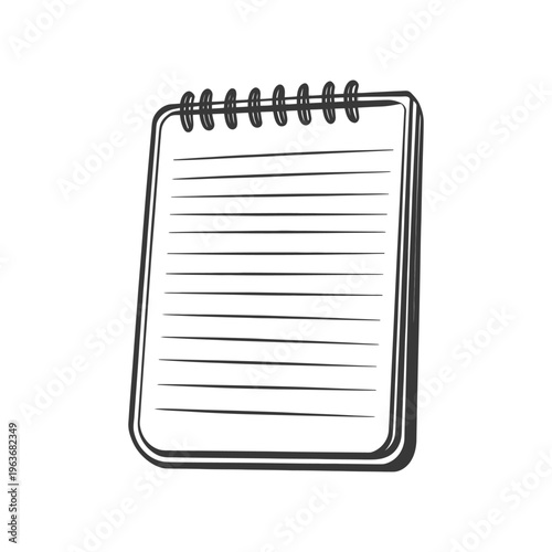 A sketched black and white notepad with spiral binding lines