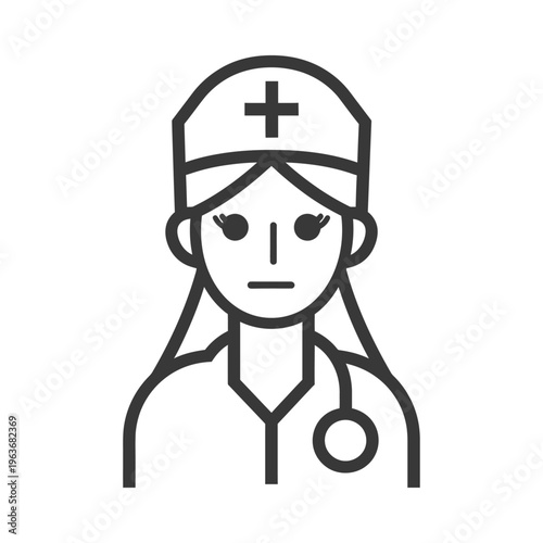 A simple illustration of a female nurse with a stethoscope