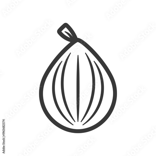 A simple black and white drawing of a fig fruit