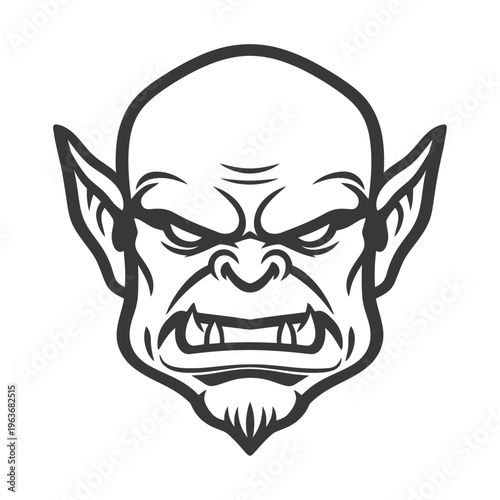 A menacing illustration of a bald creature with sharp teeth and ears