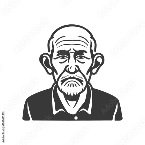 A stylized graphic portrait of an elderly man with a beard