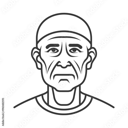 A stylized black and white portrait of an older adult male