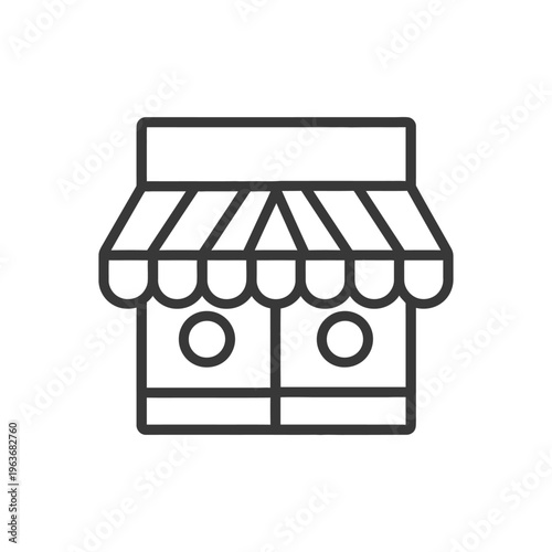 A simple black line drawing of a small shop icon
