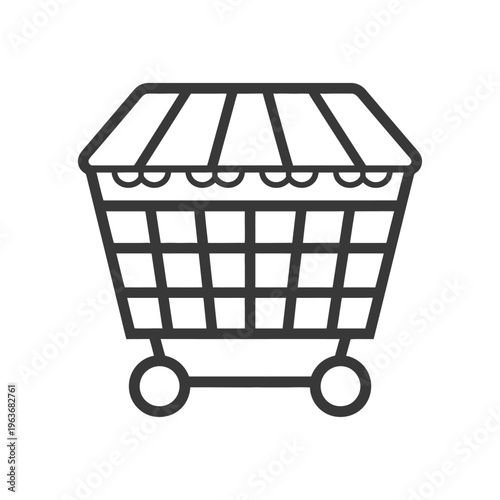A simple graphic representation of a shopping cart with awning