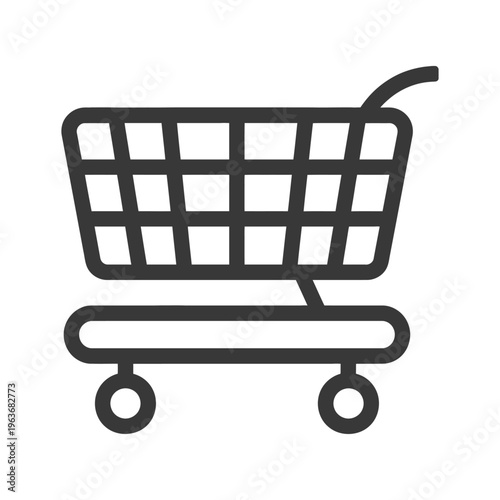 A simple outline illustration depicts a shopping cart for groceries