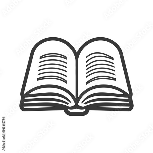 An open book with visible pages and prominent outline design