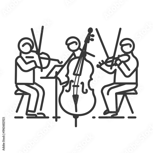 An illustration of musicians playing stringed musical instruments together