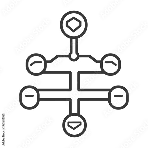 A graphic depicting a stylized network or connecting system diagram