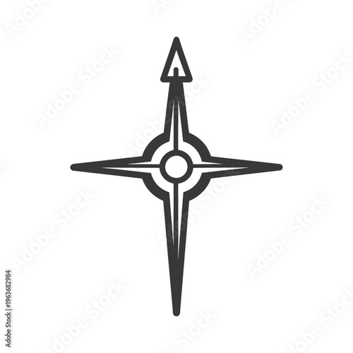 Black and white star shaped geometric symbol on a white backdrop