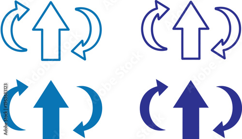 Direction arrow icon with multiple paths. Choice and decision making symbol. Strategy, planning and alternative route concept. Navigation, growth and progress pictogram for business scenarios.