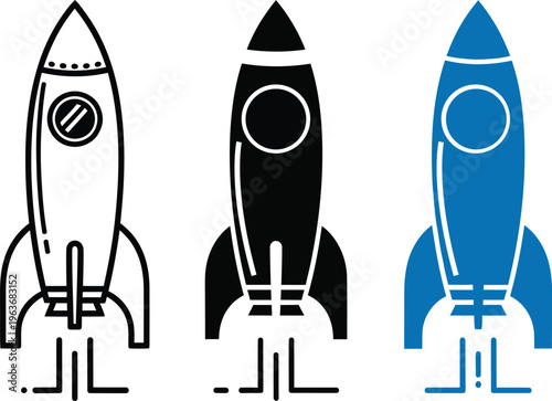 Rocket icon launching upward. Startup launch and business growth symbol for innovation, project development, acceleration, strategy, marketing and successful progress.