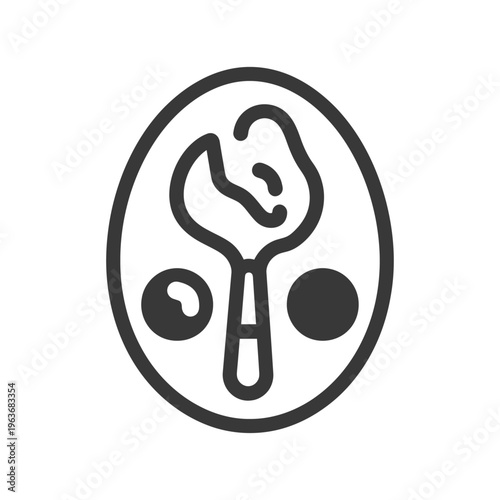 Simple icon depicting a wrench inside a broken open egg shape