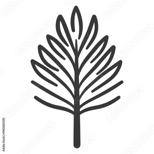 A stylized black and white image of a simple leaf design