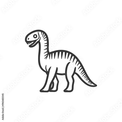 A stylized outline drawing of a friendly plant eating dinosaur