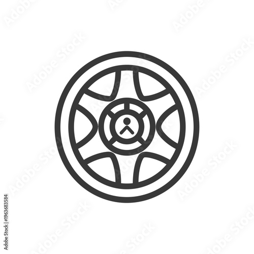 A simple illustrated icon depicting a circular wheel and hub