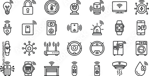Smart Home IoT Devices Automation Line Icon Set