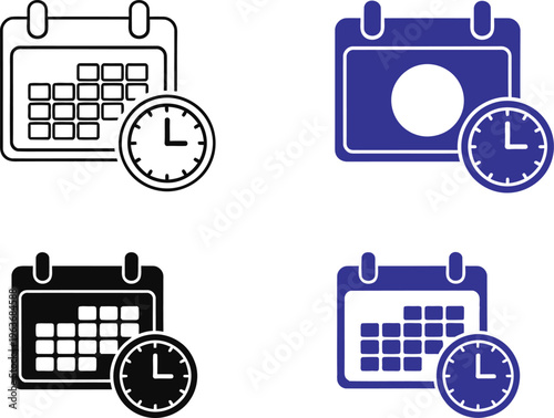 Calendar with clock icon representing scheduling, time management and deadlines. Suitable for business planning, appointments, reminders, meetings, productivity tools and workflow organization.