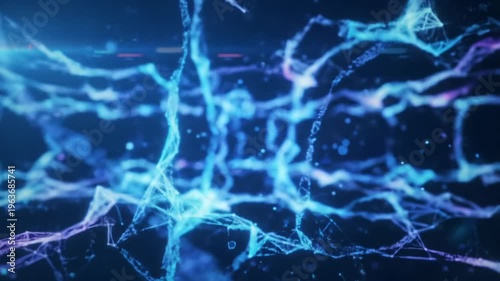 Wallpaper Mural Expansive wide video through an abstract digital universe. Luminous electric blue, vibrant purple data particles form neural networks, with sharp focus and bokeh. Concept of technological progress Torontodigital.ca