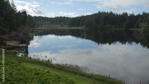 Time lapse shot of lake in forest with clouds moving over