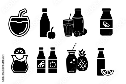 Juice Drink Beverage Icon Set Fresh Fruit Healthy Drink Collection