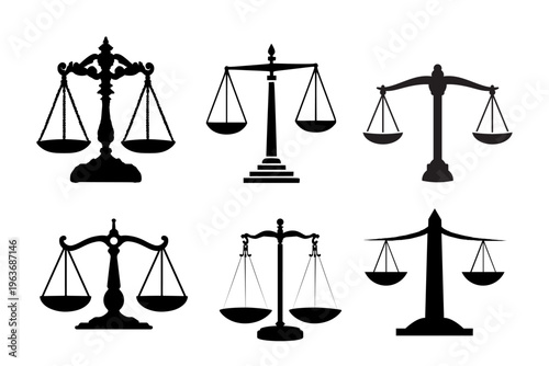 Justice Scale Balance Icon Set Law Legal Court Equality Symbols
