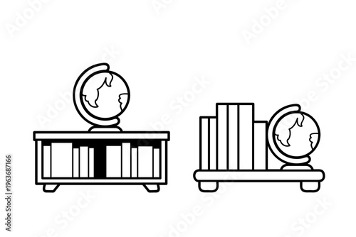 Education Books Library Globe Line Icon Set School Learning Knowledge Symbols