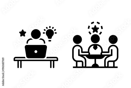 Office Work Meeting Collaboration Icon Set Business Team Discussion Symbols