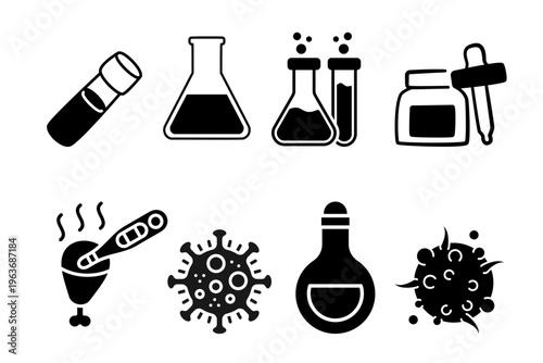 Laboratory Science Equipment Silhouette Icon Set Chemistry Research Tools Collection