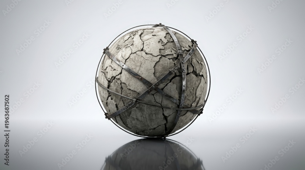 Fototapeta premium Centered Hero Composition of Cracked Concrete Sphere Held Together