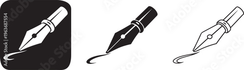 Fountain pen nib icon set bold style.