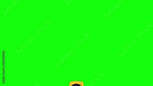 Yellow Sports Car Top View 2D Animation Moving Vertically Downward on Green Screen Chroma Key Backdrop