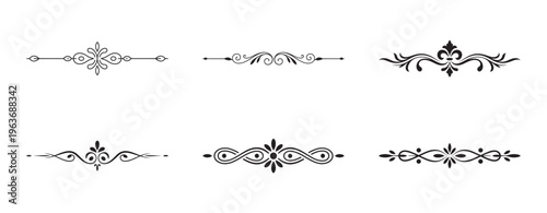 Decorative text dividers set isolated on white. Calligraphic design elements.