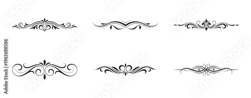 Symmetrical filigree ornament collection for sophisticated typography.