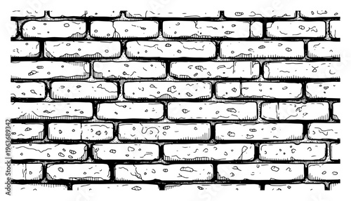 Hand drawn vintage brick wall texture in engraving style for architectural background