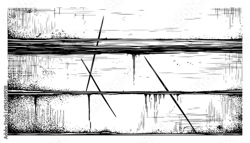 Abstract technical architectural sketch with horizontal lines and diagonal structures in vintage style