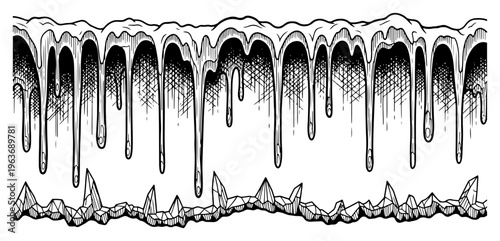 Hand drawn dripping slime texture with jagged crystal rocks at the bottom
