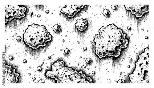 Hand drawn texture of porous asteroids or cratered rocks from above