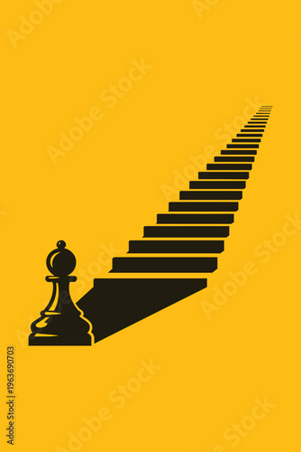 Chess pawns forming ladder perspective. Growth and success concept.