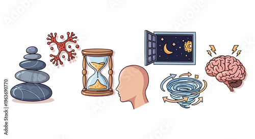 Conceptual illustration of mental health and well-being elements