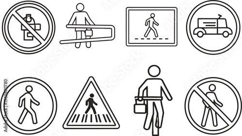 Silhouette of pedestrian and traffic signs