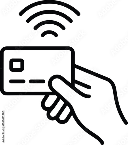 Hand Holding Credit Card With Wireless Payment Signal Icon contactless