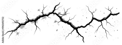 Long hand drawn horizontal crack in the ground with cross hatched shading style