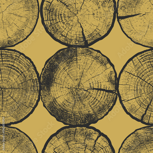 Three detailed tree ring seamless patterns with brown wood grain texture set. Natural wooden cross section designs for eco friendly art, rustic decor, nature backgrounds, packaging, organic design.
